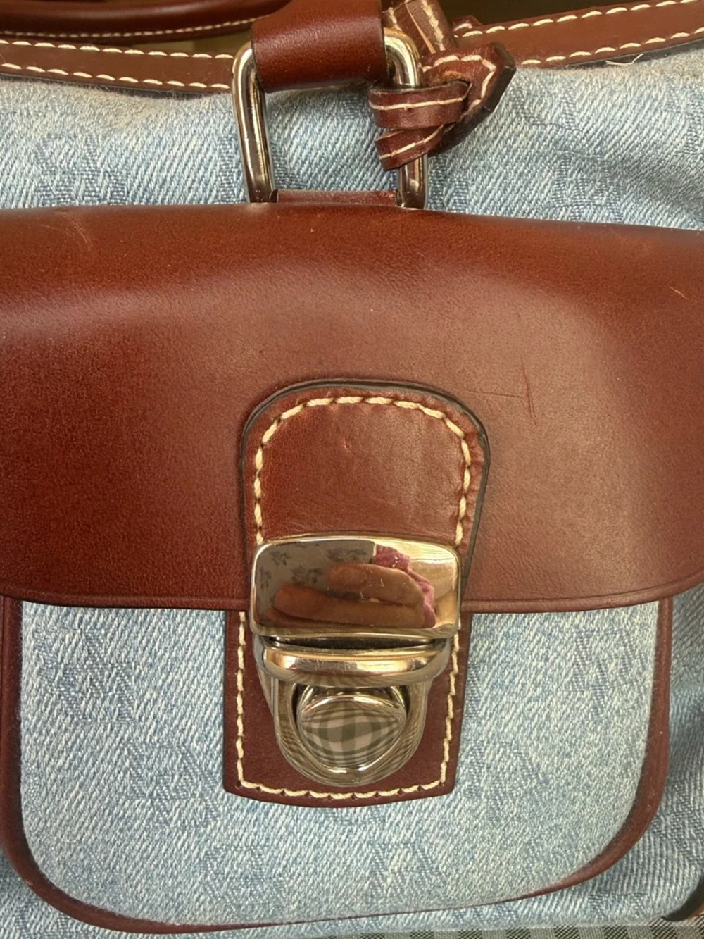 Dooney & Bourke NWT Double Pocket Tote Blue Denim and Brown Leather Bag